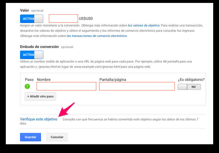 Configuración de objetivos en Google Analytics