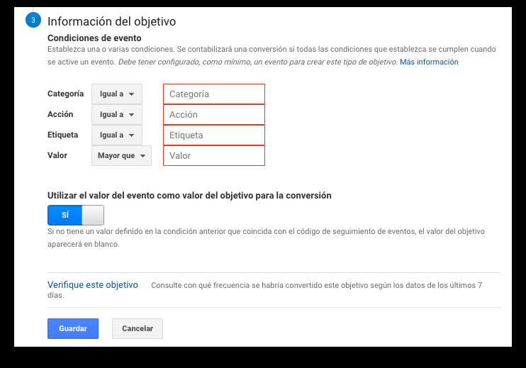 Configuración de objetivos en Google Analytics